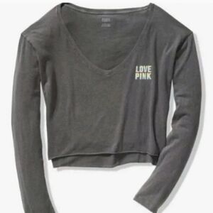 PINK BY VICTORIAS SECRET Love Pink gray pastel rainbow cropped long sleeve top